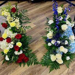 Urn arrangements for a mother and her son who loved their Kansas City Chiefs and Royals.