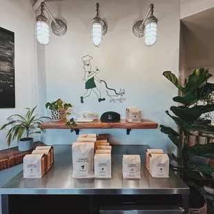 a display of coffee bags on a table