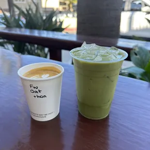 a cup of green tea and a cup of matcha