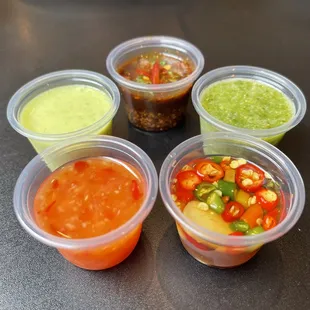 Several sauces which help enhance the flavors :)