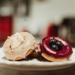two donuts on a white plate