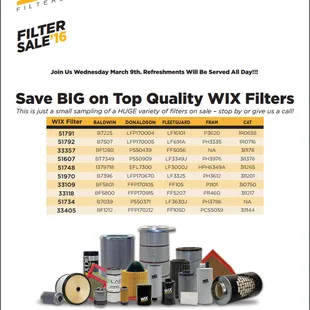 WIX Filter Sale March 9th 2016! Save up to 65%