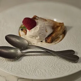 Warm Brioche Bread Pudding with cream anglaise sauce