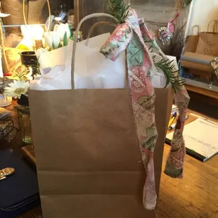 Look at how beautifully they wrapped my purchase! Cute ribbon and fresh pine