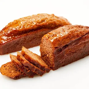 a loaf of cake and slices