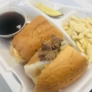 French Dip Sandwich with macaroni salad! Yum!
