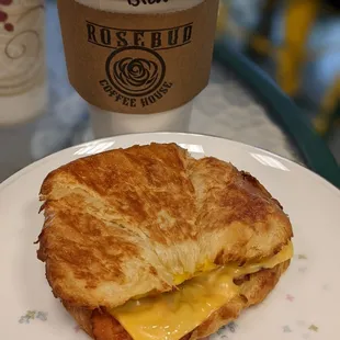 a breakfast sandwich on a plate