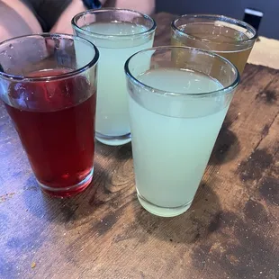 Drinks: left is red clay currantly berried, middle is Dssolvr blah blah blast, and I don&apos;t remember what was far right