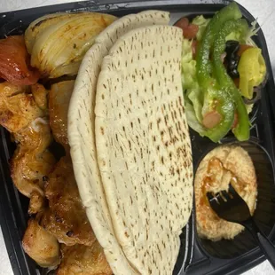 Combination plate: 1 Chicken Kebab Skewer and 1 Sirloin Kebab Skewer cooked to perfection! I highly recommend it