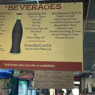 Beverage menu