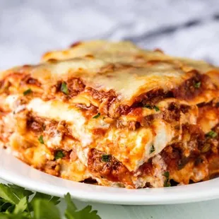 a plate of lasagna