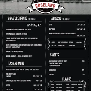 Our menu: featuring our signature drinks, food, and completely customizable beverages!