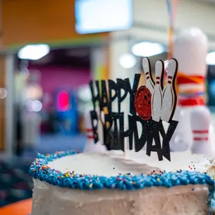 a birthday cake with a bowling theme