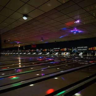 a bowling alley at night