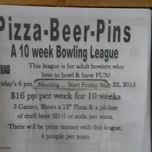 Information on the bowling league.