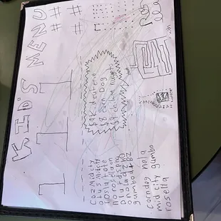 Kids menu