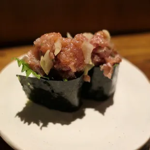 Fatty tuna and white kimchi
