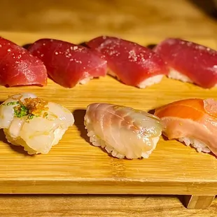 Bluefin quartet and solo bites of shrimp, bass and steelhead trout.