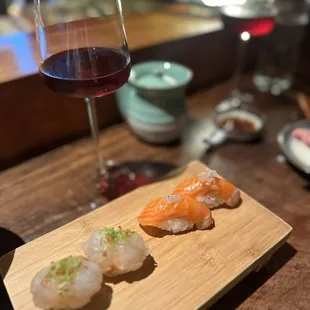 Shrimp Nigiri and Smoked Steelhead Trout Nigiri