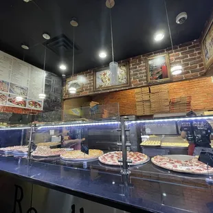 pizzas on the counter