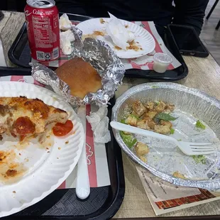 Yummy meat lovers pizza and ceasar salad