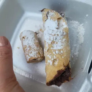 Nutella cannoli on right. Mini on left.