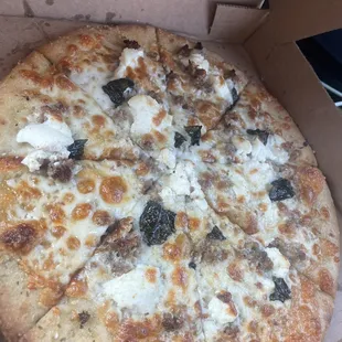 The pizza was delicious!! I got a small white pizza with sausage...yum!!