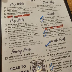 Wine menu