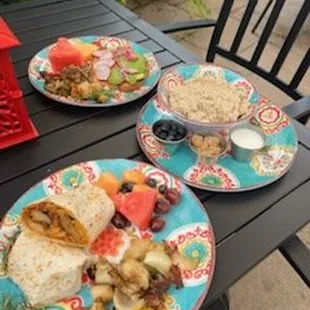 two plates of food on a table