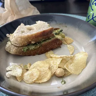 Spaulding Vegan sandwich and chips.