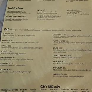 Dinner menu