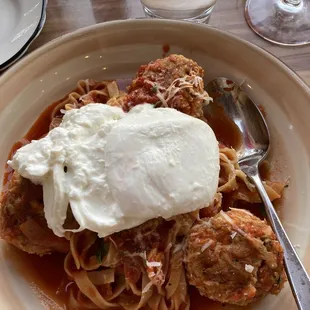 Meatball pasta with Burrata Cheese