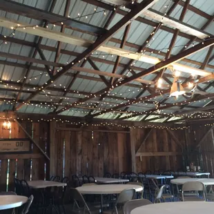 The inside of their barn seating area.