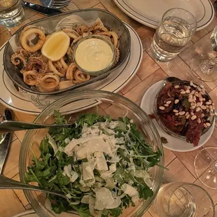 Calamari, Eggplant Caponata (recommend!), Misticanza salad (recommend!
