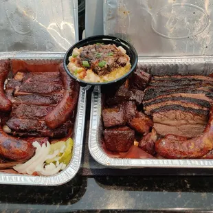 Brisket, ribs, sausage, pork bellies and some brisket Mac n cheese.