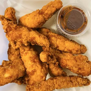 Chicken tenders with your choice of sauce (BBQ, Garlic parmesan, lemon pepper, Mild, Hot &amp; Honey Mustard)