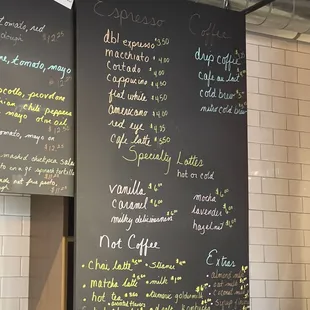 Coffee menu