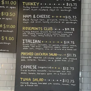 Sandwich menu