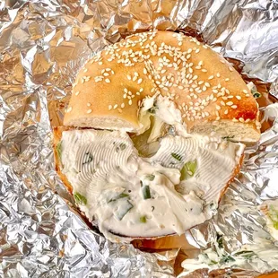 Sesame with scallion cream cheese