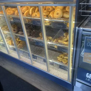 a display case full of donuts