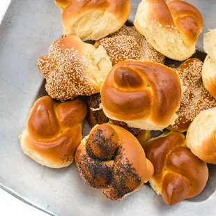 a platter of bread rolls