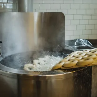 Bagels taking a bath