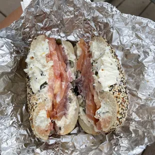 a sandwich wrapped in foil