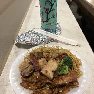$6 mini mixed plate with bbq chicken &amp; roast pork with fried noodles. Can't go wrong with the price &amp; get plenty!!