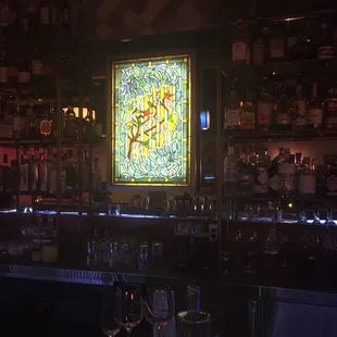 Beautiful Tiffany-like stained glass bar mirror