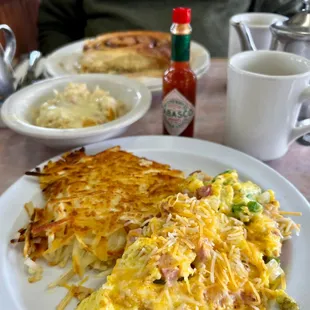 Denver omelette with biscuits &amp; gravy and a cinnamon roll. So good!!