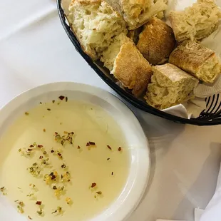 a bowl of soup and bread