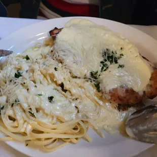 Chicken parm with alfredo
