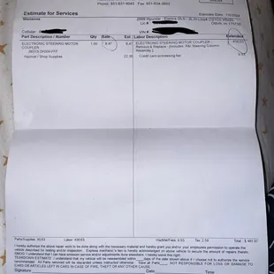 The 500$ estimate I never asked for. My other mechanic told me it's not a necessary fix and safe to drive with