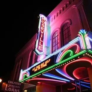 Roseville Theater Arts Academy at night.